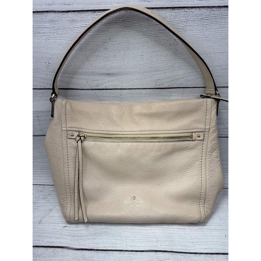 Kate Spade Pebble Leather Shoulder‎ Bag Beige Purse Handbag Designer - Picture 3 of 11